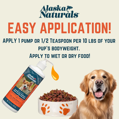 Alaska Naturals Wild Alaskan Salmon Fish Oil Supplement for Dogs Skin and Coat with EPA DHA Omega 3 Fatty Acids Liquid Food Topper 8 oz. Pump