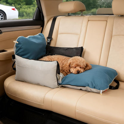 Ownpets Dog Car Seat for Small/Medium Dogs - Waterproof& Scratch-Resistant Dog Bed Car Seat, with Clip-On Safety Leash and Memory Foam Elevated Cushion,Up to 30lbs