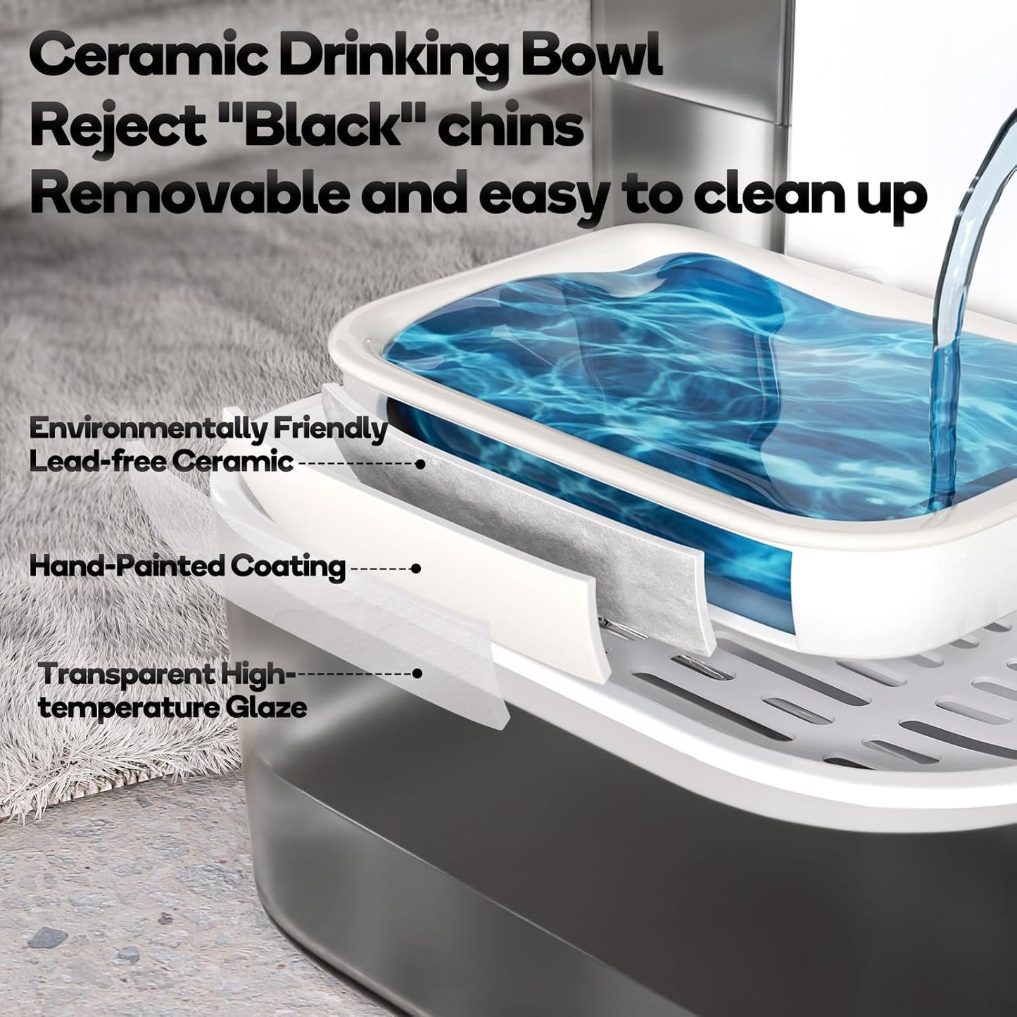 Cat Water Fountain with Heating, 4.5L Automatic Water Dispenser for Cats, Ceramic Bowl, No Filters, Wastewater Separation, Wireless Water Dispenser for Cats and Small Dogs