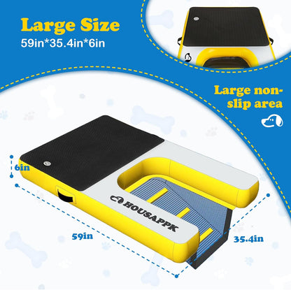 Dog Pool Ramp,Lengthen,59 × 35.4 Inches Non Slip,Non Puncture Dog On Water Ramp with Ladder for Boats, Pool，Docks,Max Load 265 Lbs for Large DogsClimb Out of The Water