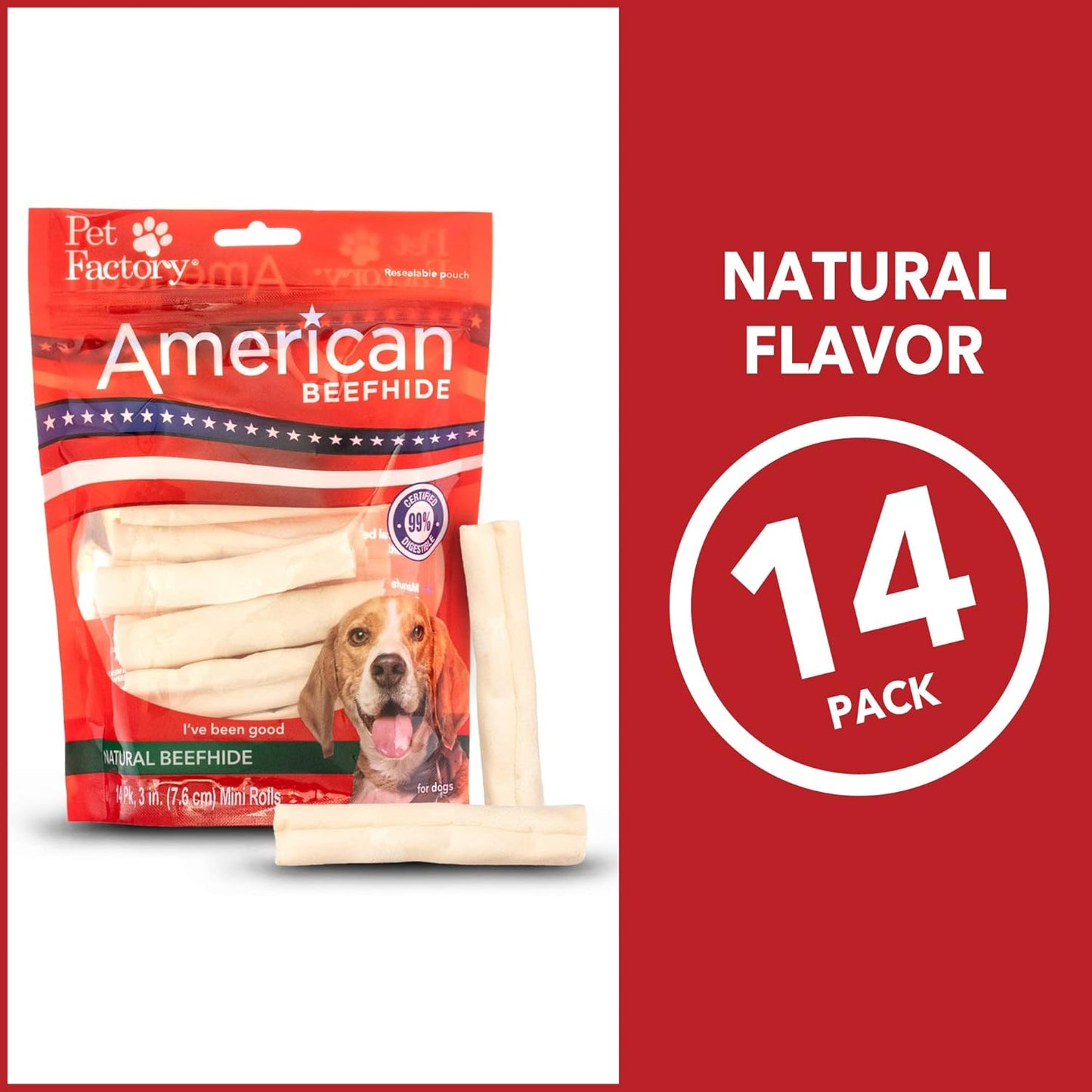 Pet Factory American Beefhide 3-3.5" Mini Rolls Dog Chew Treats - Natural Flavor, 14 Count/2 Pack