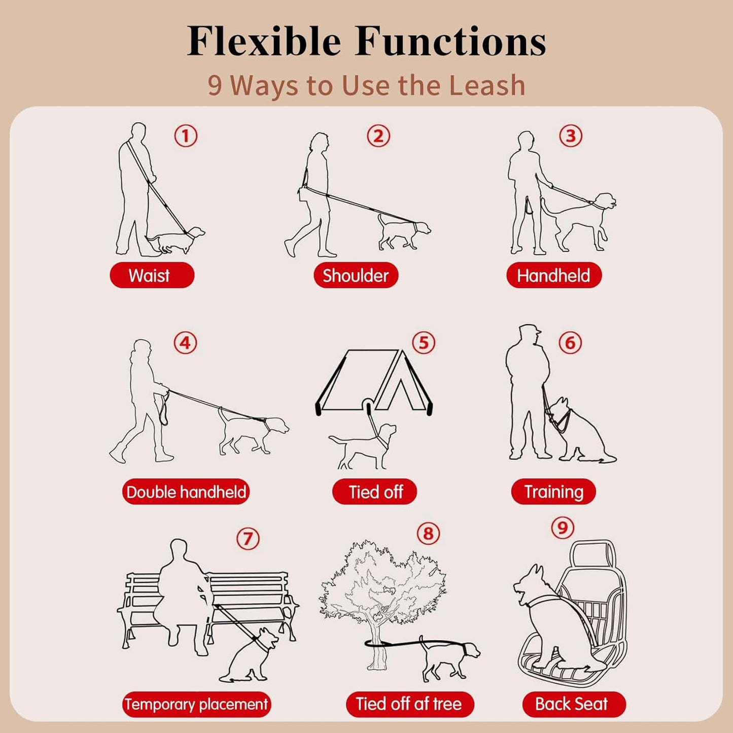 Tails & Tales Hands Free Dog Leash for Walking Running Training, Adjustable Lead Up to 9.8ft, Dogs Up to 125lbs, Crossbody, Dual Handle, Multifunctional, Double Attachment for 2 Dogs (Tapestry Blue)