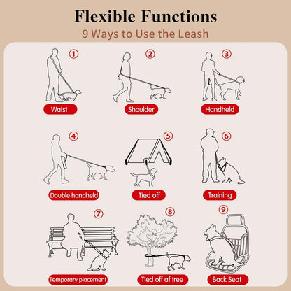 Tails & Tales Hands Free Dog Leash for Walking Running Training, Adjustable Lead Up to 9.8ft, Dogs Up to 125lbs, Crossbody, Dual Handle, Multifunctional, Double Attachment for 2 Dogs (Tapestry Blue)