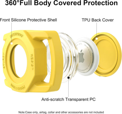 SANKALA Airtag Dog Collar Holder, [1 Pack] Waterproof Airtag Case for Dog Collar, TPU & Silicone Full Body Covered Anti-Lost Apple Air Tag Collar Holder Protective Airtag Case for Pet Collar, Yellow