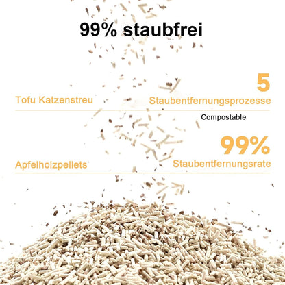 FUKUMARU Tofu Cat Litter, 6 LBS Clumping Cat Litter, Dust Free Unscented Flushable Tofu Litter, Natural, Lightweight and Low Tracking Kitty Litter Pellets Mixed Apple Wood, 24/7 Odor Control