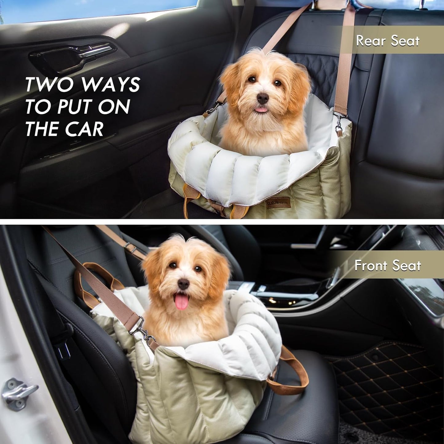 ClevaHome Small Dog Car Seat & Travel Carrier & Pet Bed, Non-Slip Booster Seat for Dogs up to 10lbs, Fashionable Pet Carrier Bag for Indoor and Outdoor