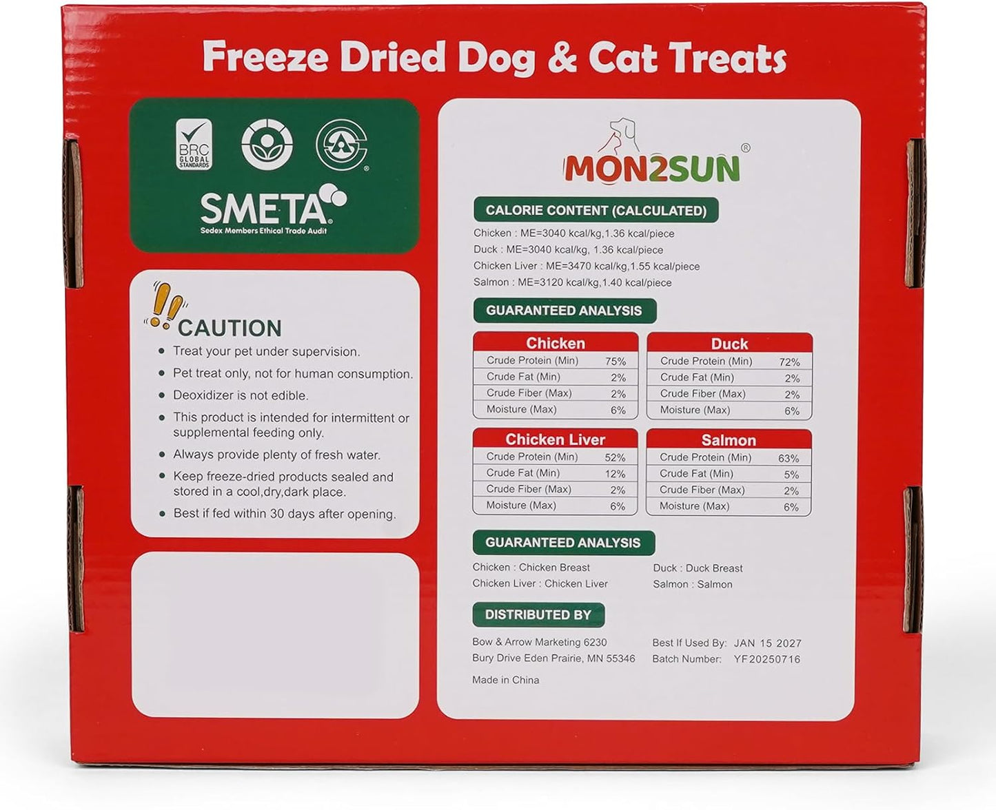 MON2SUN Christmas Dog and Cat Treats, Freeze-Dried Holiday Box Treats, Single Ingredient, High Protein Training Treats & Food Topper, 7.8 oz