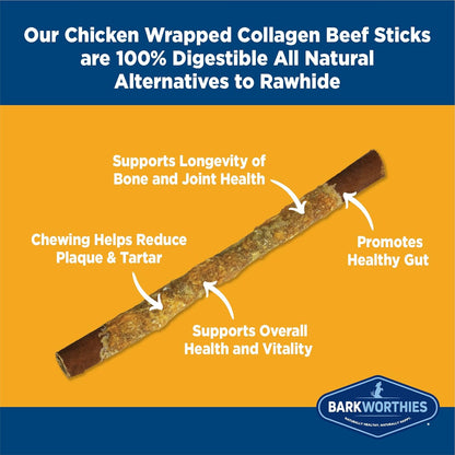 Barkworthies Chicken Wrapped Collagen Sticks - 12 Inch 2 Count (Pack of 1) - Palatable, Durable Snack