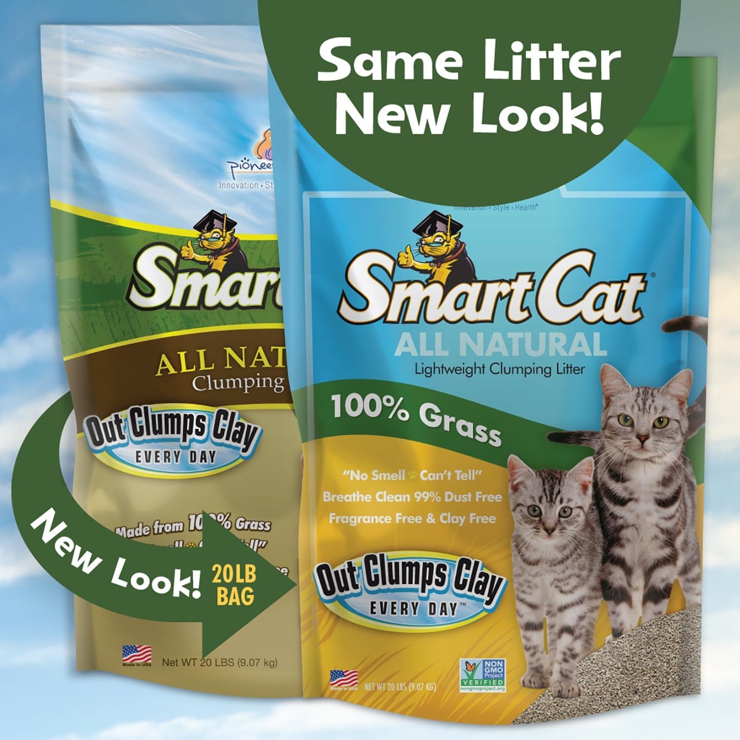 SmartCat All Natural Clumping Cat Litter, 20 Pound (320oz 1 pack) - Alternative to Clay and Pellet Litter - Chemical and 99% Dust Free - Unscented and Lightweight