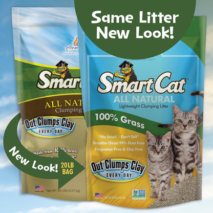 SmartCat All Natural Clumping Cat Litter, 20 Pound (320oz 1 pack) - Alternative to Clay and Pellet Litter - Chemical and 99% Dust Free - Unscented and Lightweight