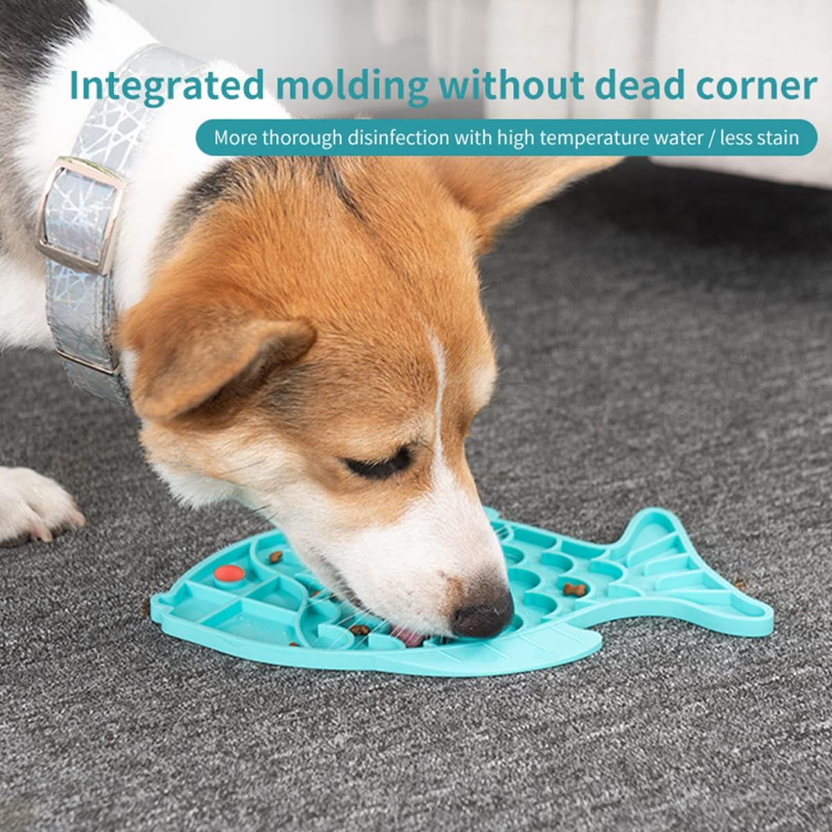 Slow Feeder Cat Bowls, 2 Pack Fish-Shaped Silicone Puzzle Feeders for Healthy Eating & Anxiety Relief - Lick Treat Mat for Dogs & Cats (Blue+Grey)