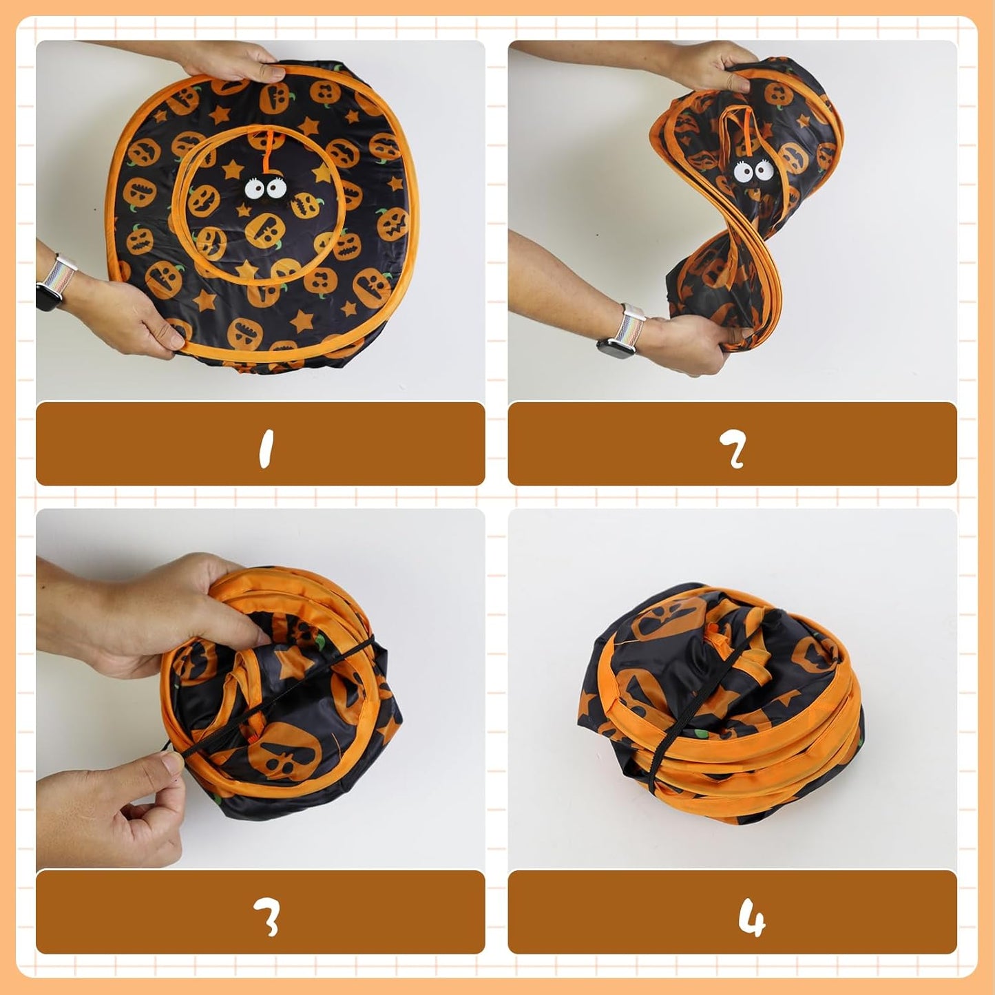 Andiker Cat Tent, 3 Holes Safe and Strong Cute Cats Tunnel Collapsible Easy to Carry Cat House for Indoor Cats Kittens Hiding Playing Training Sleeping (Square Yellow)