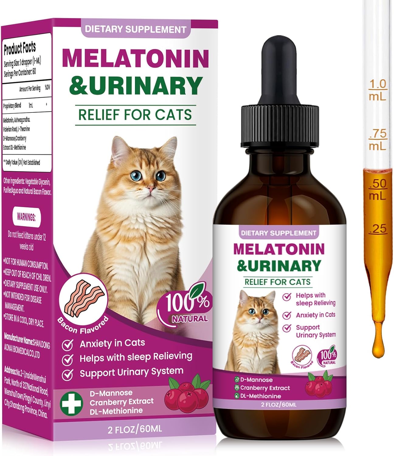 Cat Melatonin with Cranberry Extract – Calming Supplement for Cats to Ease Anxiety and Stress, Promote Relaxation and Better Sleep, Supports Urinary Tract Health