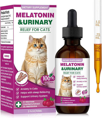 Cat Melatonin with Cranberry Extract – Calming Supplement for Cats to Ease Anxiety and Stress, Promote Relaxation and Better Sleep, Supports Urinary Tract Health