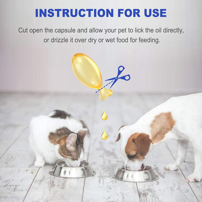 Snip Tips Omega-3 Fish Oil Liquid Supplement for Cats and Dogs, 180 Soft Gels with EPA & DHA & Vitamin E - Promotes Heart, Skin, Coat, Joint, & Immune Health for Pets