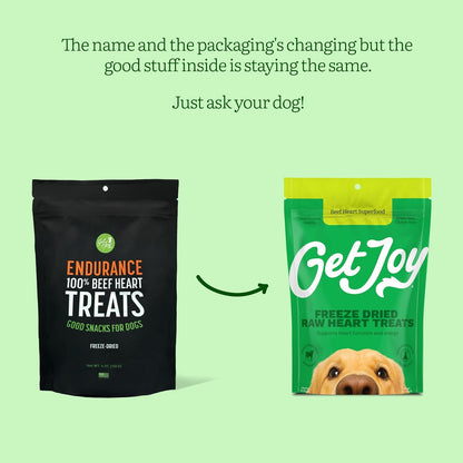 Get Joy Freeze Dried 100% Beef Heart Dog Treats, 4oz | Single Ingredient Organ Meat, High Protein Raw Dog Food Topper, Snack & Training Rewards | Grain Free, Gluten Free, Filler Free