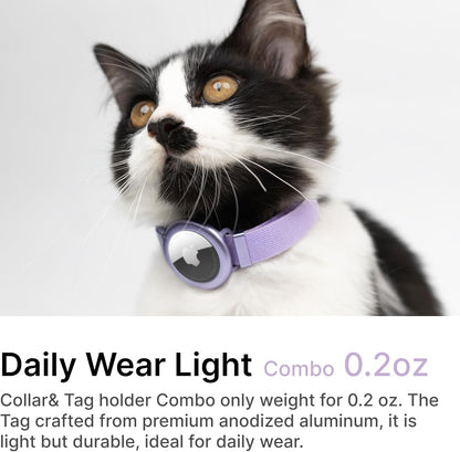 Cat Airtag Collar, US IDA Gold Award Cat Safety Collar Non Breakaway Elastic Airtag Collar Lightweight Airtag Holder Anodized Aluminium Case for Kitten Small to Large Cats,S(Gold Champagne)