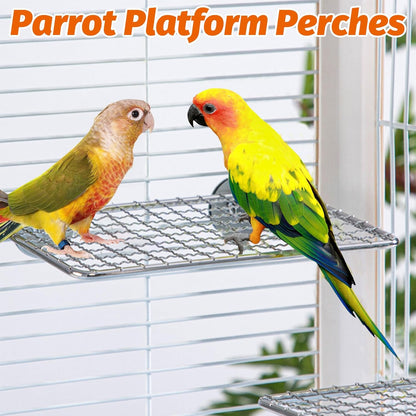 BNOSDM Wooden Bird Tunnel Parrot Swing Toys Natural Hanging Nest and 2 Pack Bird Perch Platform Stainless Steel Parrot Perches for Parakeets, Budgies, Conures, Cockatiels, Lovebirds