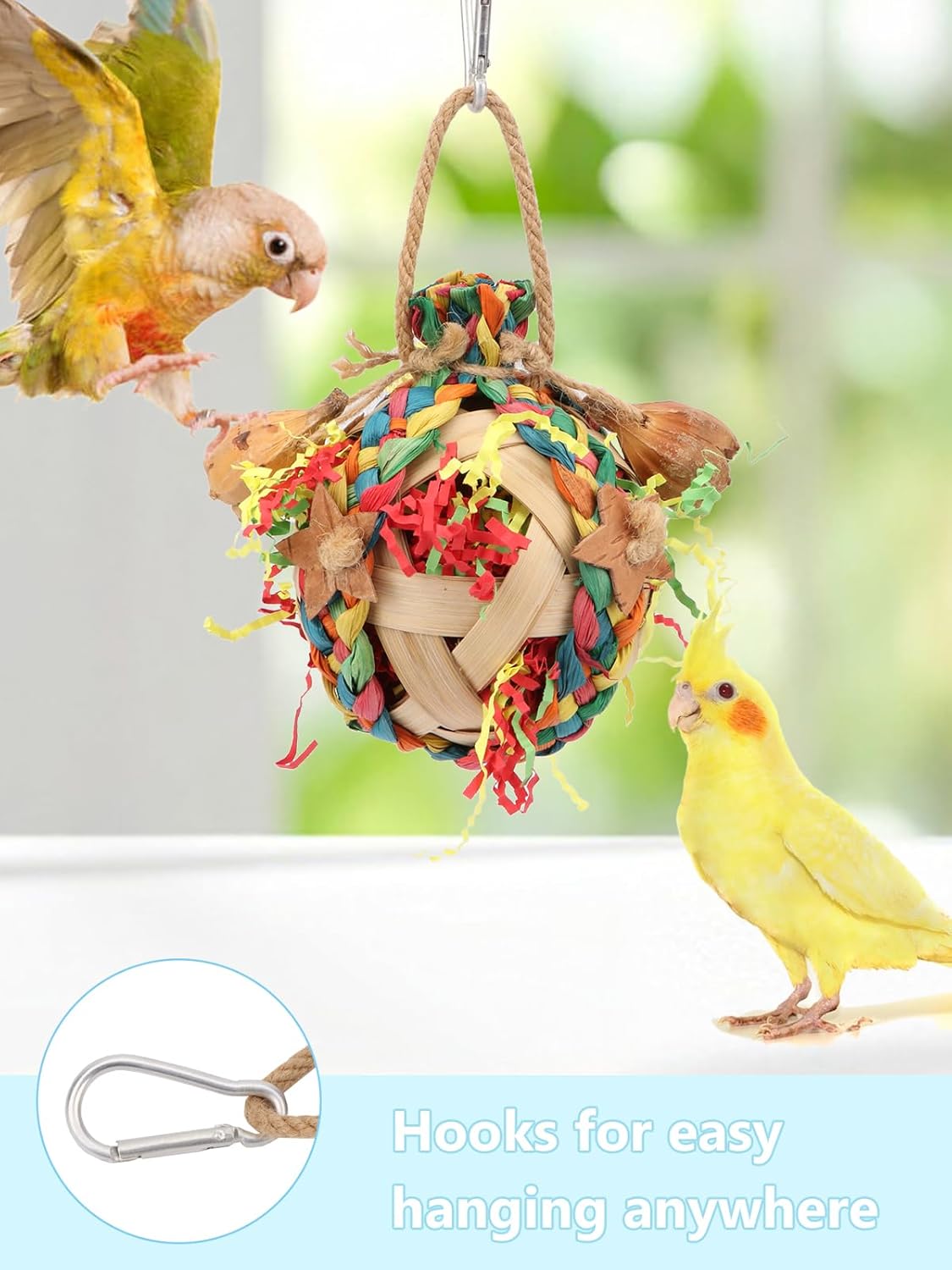 Wontee Bird Toys Colorful Shredding Crinkles Foraging Toys Natural Dried Fruits Chew for Cockatiels Conures Parakeets Budgies Senegal (1 Pack)