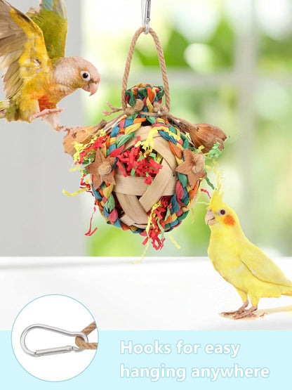 Wontee Bird Toys Colorful Shredding Crinkles Foraging Toys Natural Dried Fruits Chew for Cockatiels Conures Parakeets Budgies Senegal (1 Pack)
