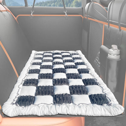 Dog Bed Mat for Car Backseat Extender, Non-Slip Plaid Pet Bed Mat for Car Back Seat Protector Cover, Furry Dog Couch Cover, Flannel Travel Dogs Mat for Cars, SUVs, Sedans. (51" x 24") (Grey, M)