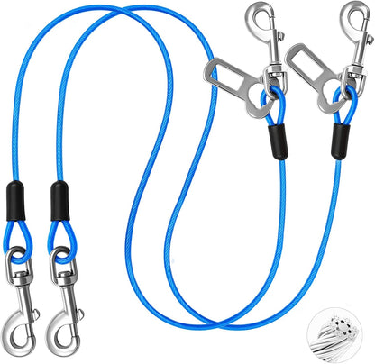 Dog Car Safety Harness,16 Inch/40 cm Double Clips Seatbelt Dog Leash，No Chew seat Belts for Dogs（2 Pack Blue）