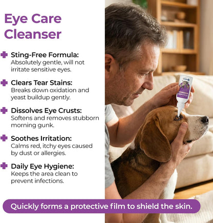 Dog and Cat Eye Wash Cleaner Eye Drops for Dogs and Cats to Flush and Soothe Eye Irritations, Dog Tear Stain Cleaner, Safe for All Animals. 3.38 Ounces