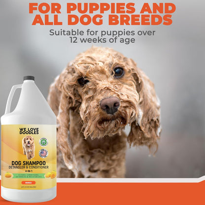 Dog Shampoo Half Gallon - Cleans, Conditions & Detangles, Goldendoodles, Poodles, & Doodle Shampoo - for Matted Pet Hair - Sensitive Skin Wash for Puppies - Made in The USA, 64OZ (Mango)