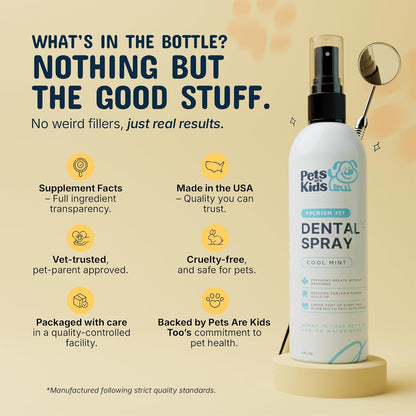 Pets are Kids Dog Dental Spray - 8oz Premium Dog Breath Spray & Dental Care - Natural Breath Freshener, Fights Tartar, Plaque & Gum Disease, Mouthwash for Dogs & Cats - Mint Formula Water Additive