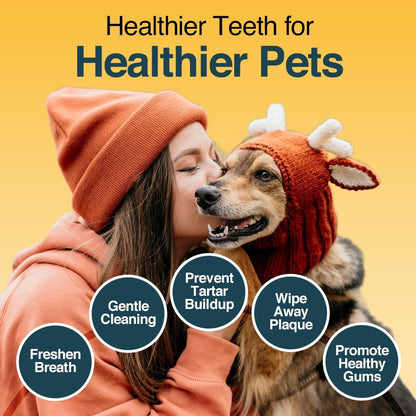 90 Dog Teeth Cleaning Wipes, No-Rinse Cat Toothbrush, Effective Dog Breath Freshener - Essential for Pet Supplies (1.5 in x 3.15 in)