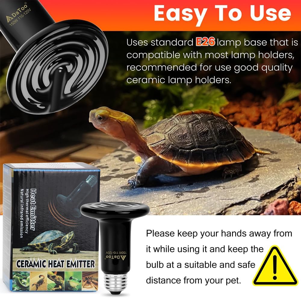 Ceramic Reptile Heat Lamp 150W Ceramic Heat Emitter E26 No Light Night Heat Bulb for Reptile Terrarium Tank Lizards Snakes Hedgehogs Turtles Cats Dogs Chicken（2 Pack）