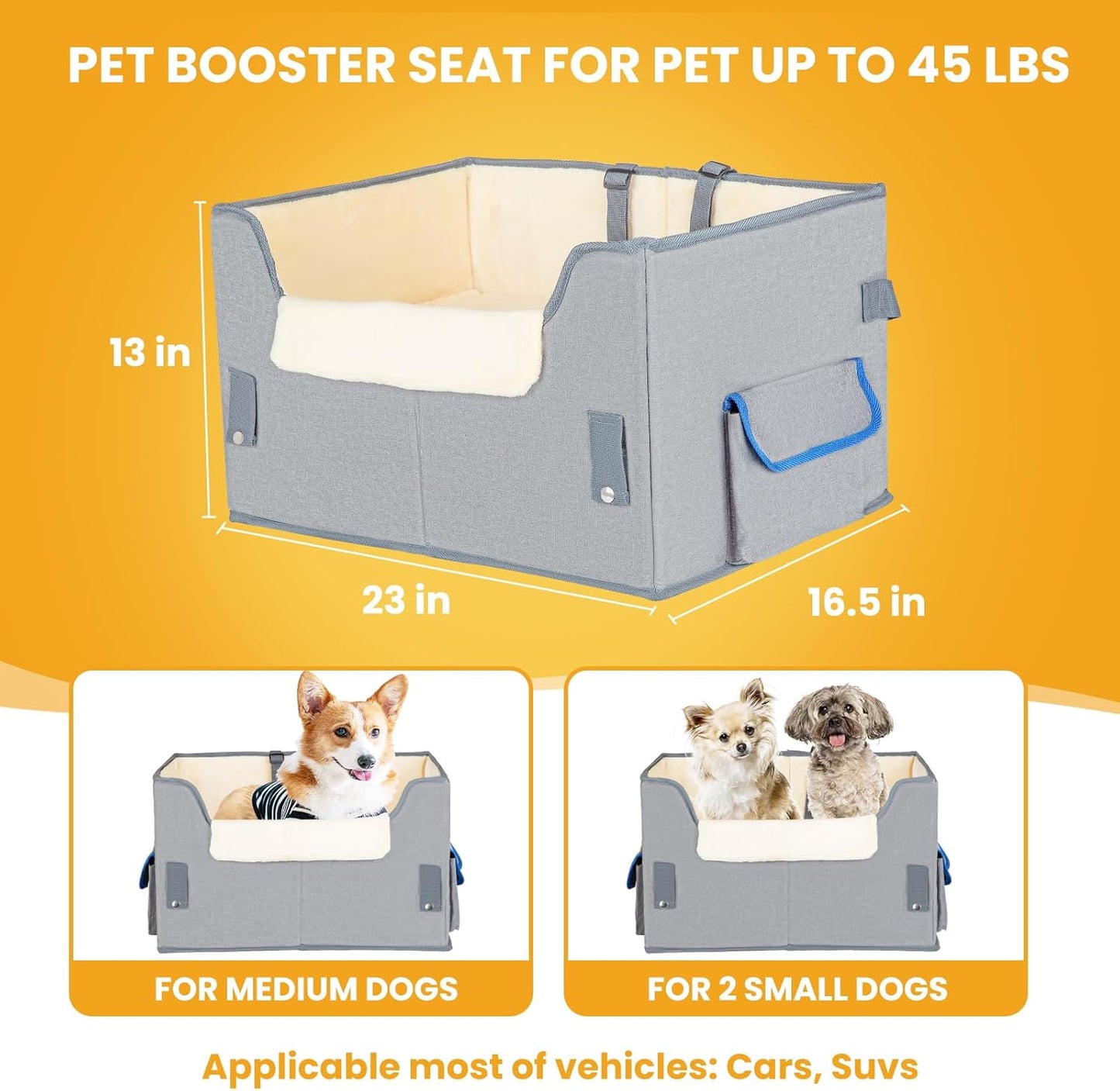 Dog Car Seat for Small Dogs, Elevated Dog Booster Seat Pet Travel Carrier Bed for Car with Adjustable Straps Pet Car Booster Seat for Small Dogs Cats
