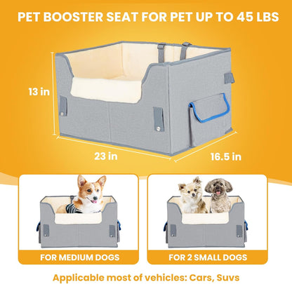 Dog Car Seat for Small Dogs, Elevated Dog Booster Seat Pet Travel Carrier Bed for Car with Adjustable Straps Pet Car Booster Seat for Small Dogs Cats
