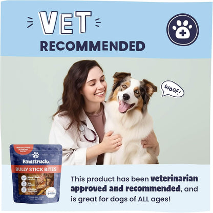 Pawstruck Natural 1–4" Bully Stick Bites for Small Dogs and Puppies – Single Ingredient, Digestible, Rawhide-Free, High-Protein Chew Treat Bones – 8 oz Bag – Packaging May Vary