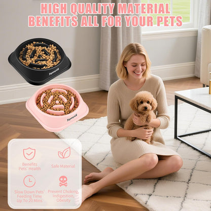 2 Pack Slow Feeder Dog Bowls for Healthy Eating, Non-Slip and Anti-Choking Design, Reduces Bloating & Overeating for Small Dogs, Easy to Clean