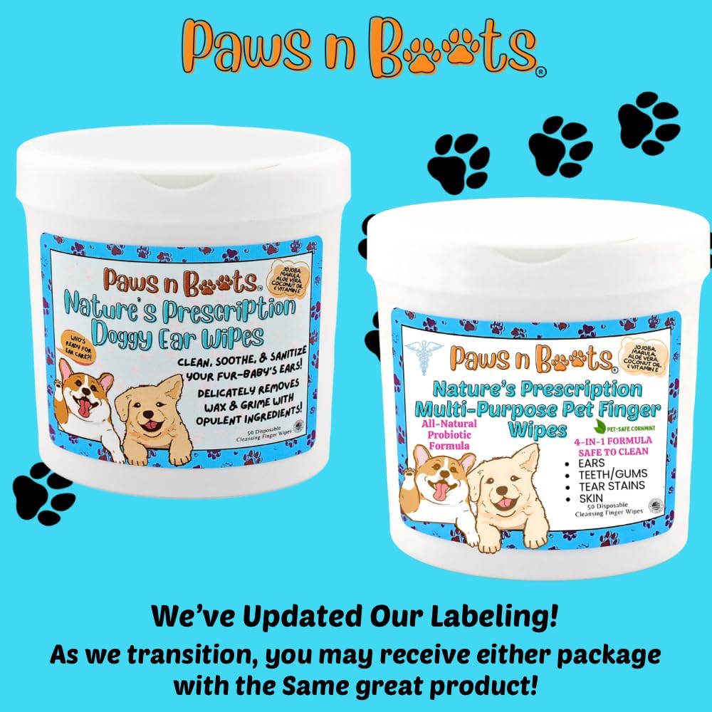 Pet Wipes - Multi-Purpose Finger Wipes to Cleanse Ears, Freshen Breath, Whiten Teeth, Soothe Skin and Tear Stain Removal. Pre-Formulated with 100% Natural, Plant-Based, Safe, & Beneficial Ingredients.