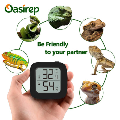 Black Reptile Thermometer and Hygrometer – LCD Digital Temp & Humidity Gauge for Bearded Dragon, Ball Python, Crested Gecko, Tortoise, Frog, Axolotl Tanks