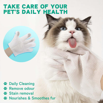 Pet Glove Wipes,Dog and Cat Cleaning Gloves, Cleaning Glove for Dog and Cat, Fur Face, Ears, Eyes, Pet Grooming Wipes, Nourishing Fur, for Daily Care and Travel, No Rinse(6PCS)
