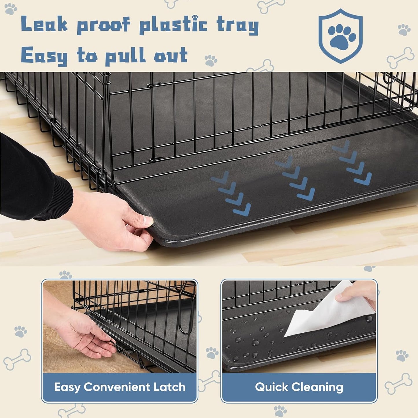 DUMOS Dog Crate, 30 Inch Medium Single Door Dog Cage with Plastic Leak-Proof Pan Tray, Folding Metal Wire Pet Kennel for Indoor, Outdoor, Travel