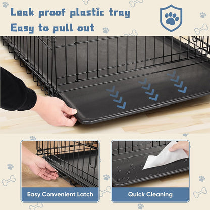 DUMOS Dog Crate, 30 Inch Medium Single Door Dog Cage with Plastic Leak-Proof Pan Tray, Folding Metal Wire Pet Kennel for Indoor, Outdoor, Travel