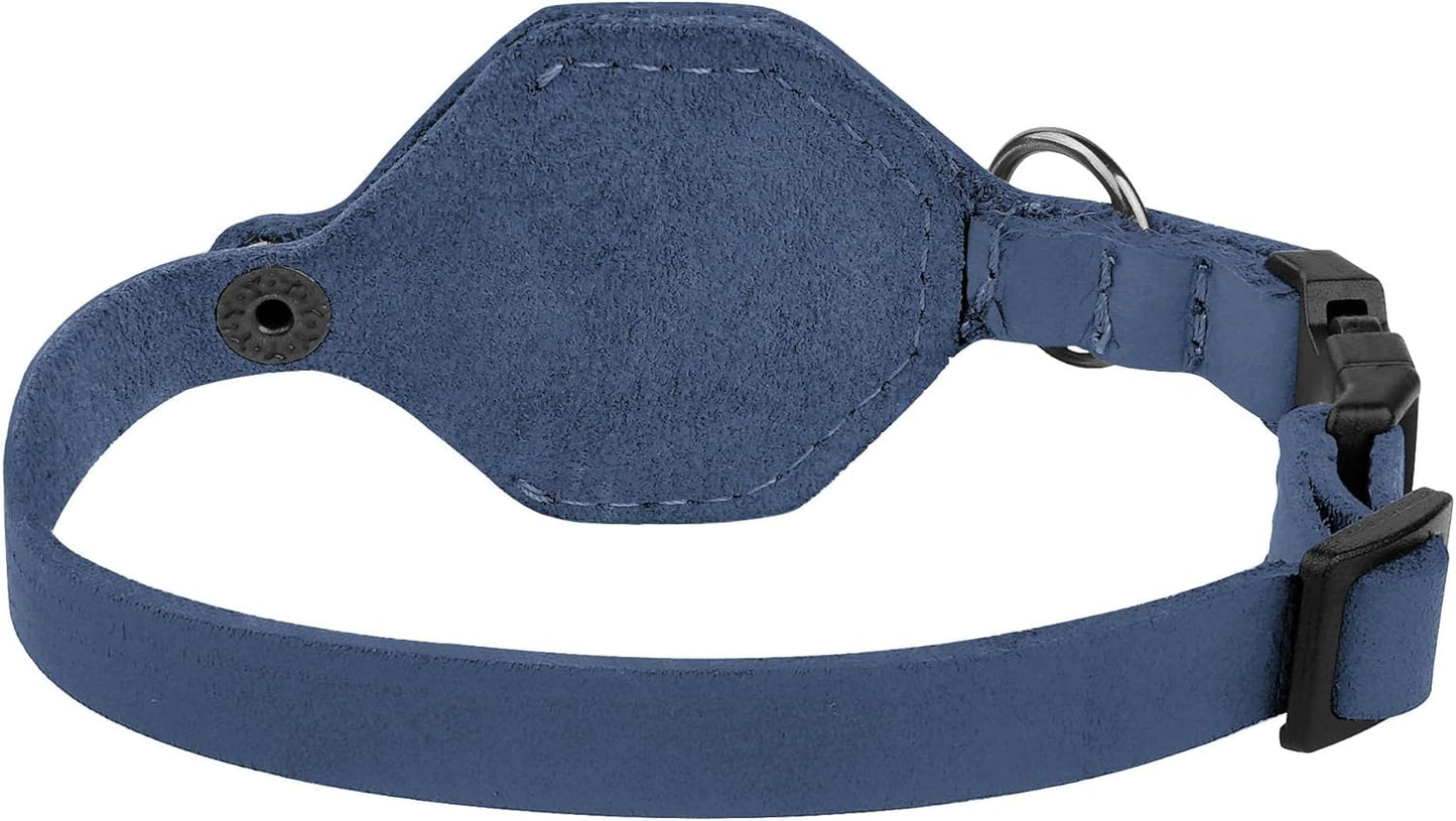 Breakaway Airtag Cat Collar with Removable Bell - Leather Soft Pet Collar with Apple Air Tag Holder - Adjustable GPS Collars for Girl Boy Cats Kitten Puppy - Lightweight, Cute and Comfortable (Blue)