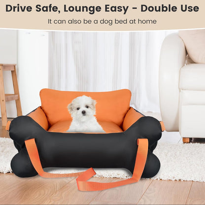 29.5"x19.7"x9.8" Dog Car Seat for Middle Dogs & Cats with Leash, Water-Resistant Faux Leather Booster Car Seat with Side Pocket for Summer Travel, Dog Bed for SUV, Truck with Bone Decor