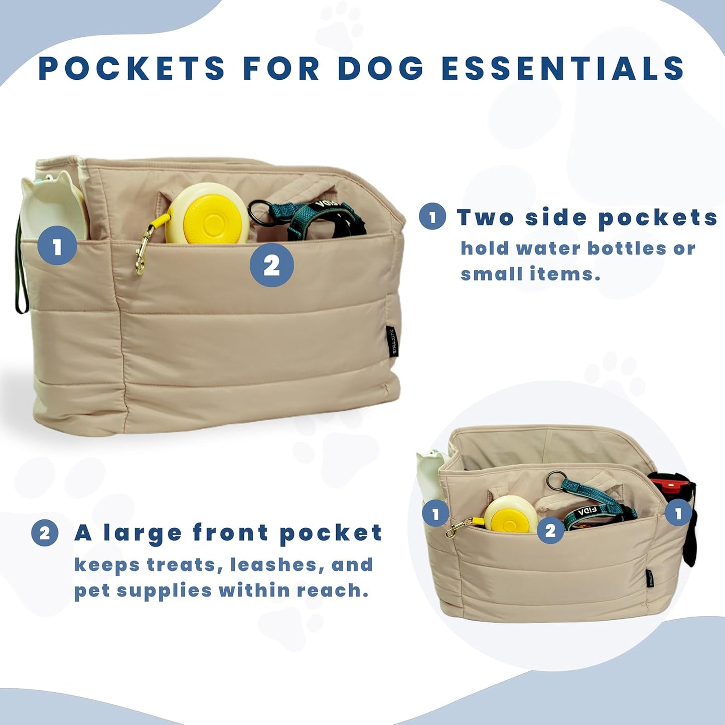 Lightweight Dog Purse Carrier for Small Dogs Under 15 lbs, Puffy Quilted Pet Carrier Tote for Puppies with Safety Leash Clip, Women's Hands-Free Dog Carrier Bag for Travel/Shopping (Brown)