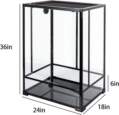 REPTI ZOO 24" x 18" x 36" Reptile Tall Glass Terrarium Rainforest Habitat Double Hinge Door with Screen Ventilation 67 Gallon Reptile Terrarium Easy Assembly