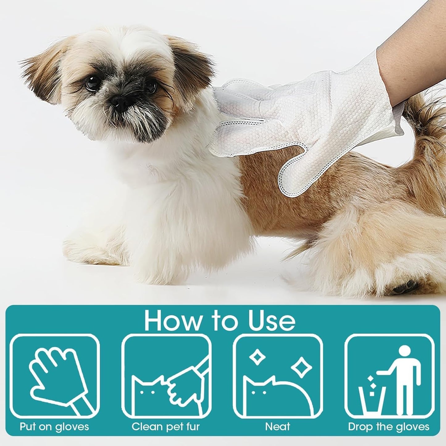 12PCS Pet Glove Bathing Wipes for Dogs Cats, Portable Thickened Safe Cleaning & Odor-Controlling Grooming Gloves, Nourish Fur Glove Wipes for Daily Care and Traveling, Rinse Free, Unscented. (2 Pack)