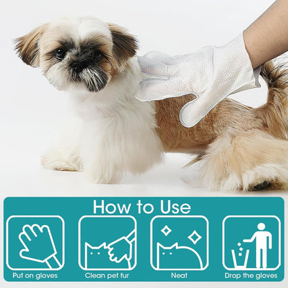 12PCS Pet Glove Bathing Wipes for Dogs Cats, Portable Thickened Safe Cleaning & Odor-Controlling Grooming Gloves, Nourish Fur Glove Wipes for Daily Care and Traveling, Rinse Free, Unscented. (2 Pack)