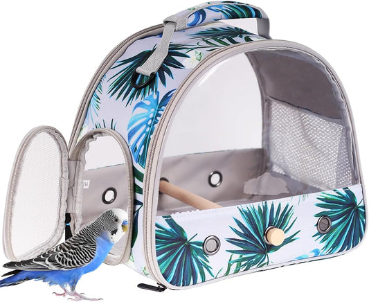 Portable Small Bird Travel Carrier Cage with Stand Perch, Bird Carrier to Carry Parakeet Budgies Parrot Cockatiel Conure Outdoor, Front Clear Window with Floral Printing