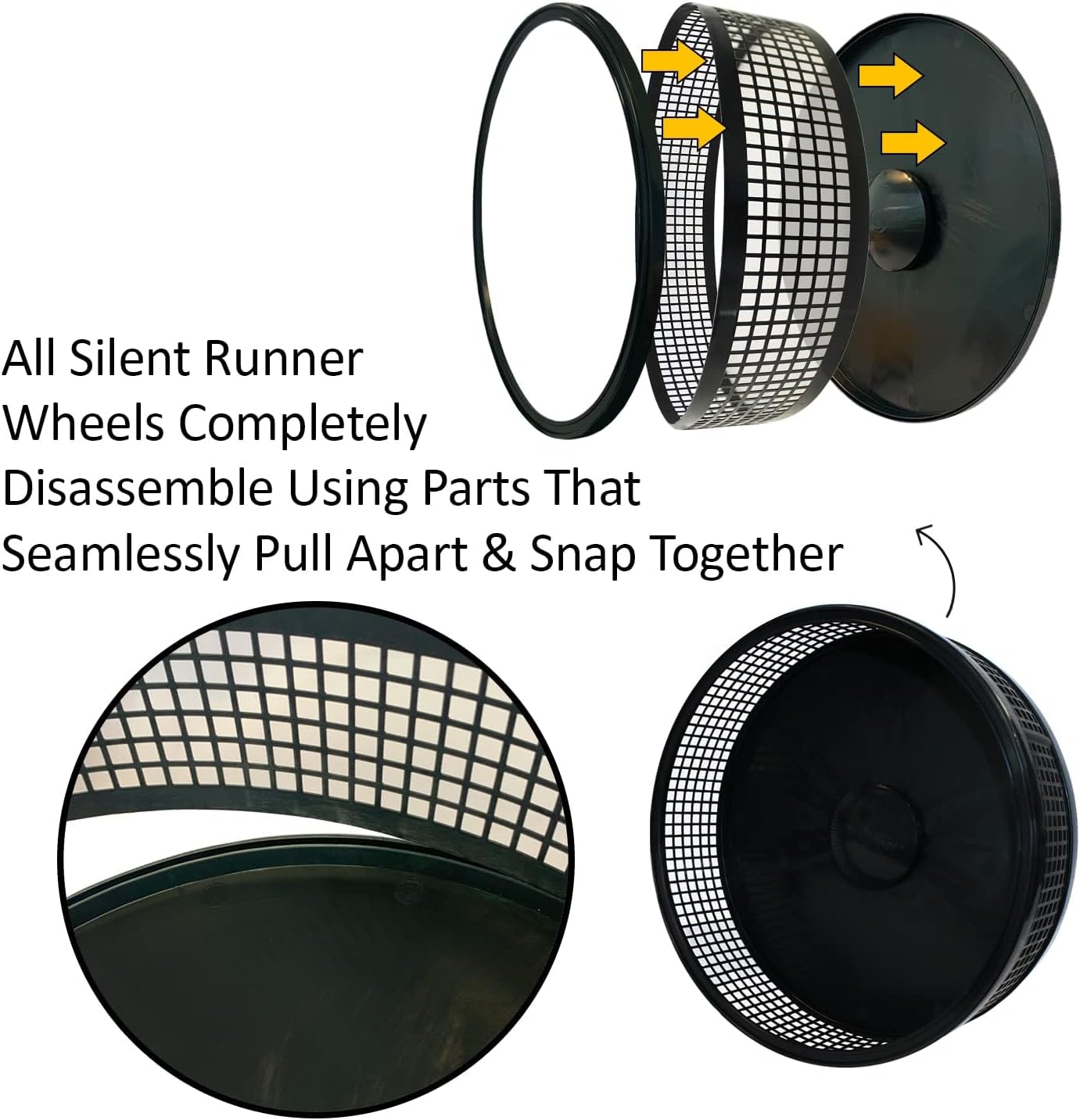 Silent Runner Pro | Sugar Glider Exercise Wheel (Black with Attachment)