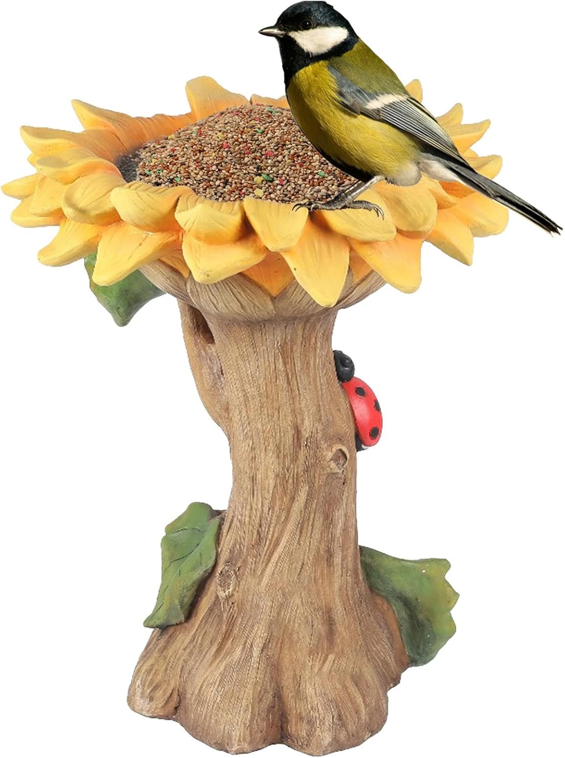 Sunflower Polyresin Bird Bath, Sunflower Resin Bird Bath | Outdoor Sunflower Resin Bird Bath with Ladybird Detail,Wild Bird Feeder