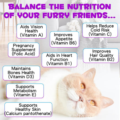 Cat Multivitamin,15 in 1 Cat Vitamins Liquid Drops Supplements for Heart Health, Bones, Joint, Skin & Coat, Bladder, Immune System Support 60ml